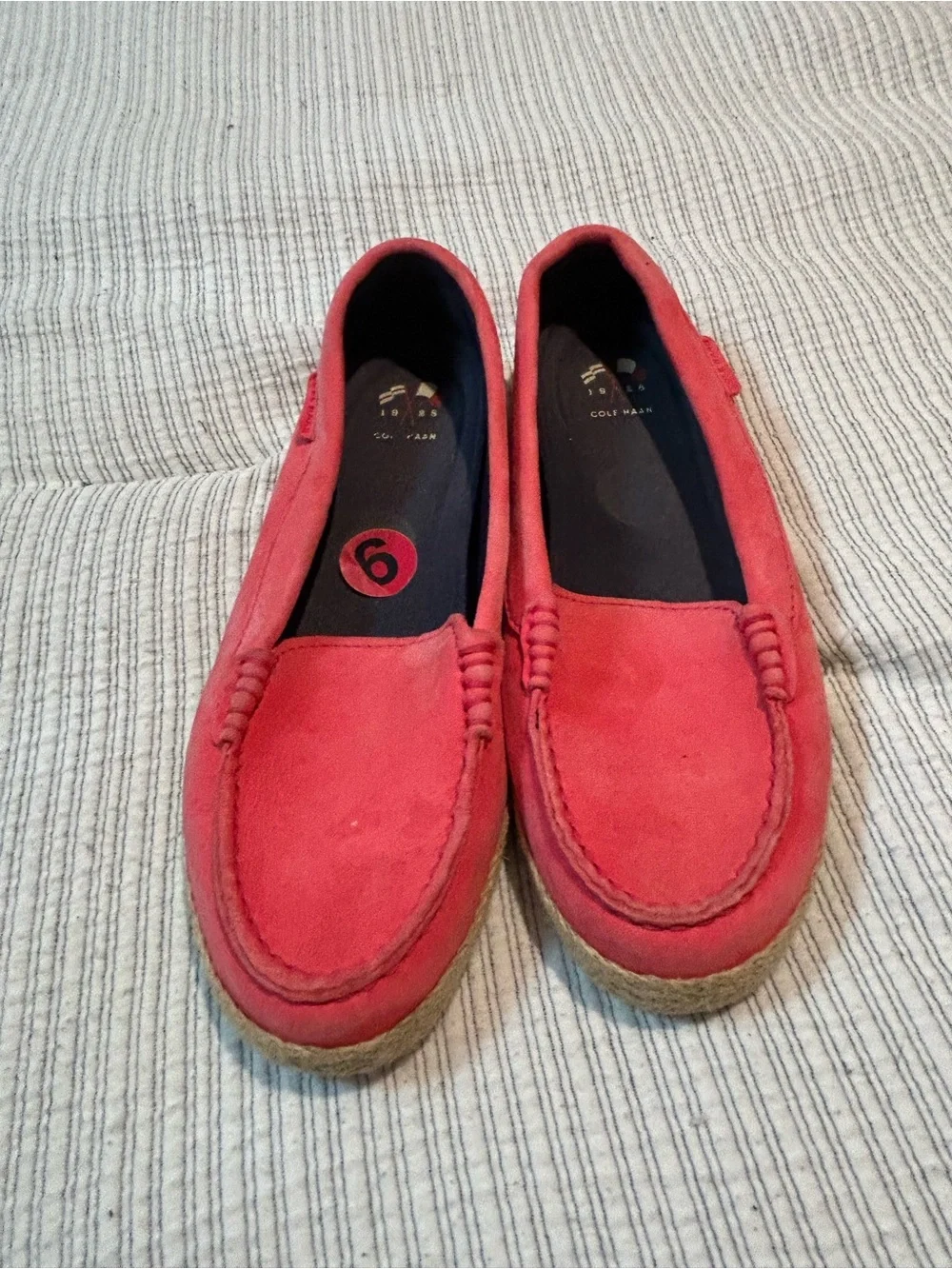 Cole Haan Ladies Coral-Red Suede Moccasin Slip-Ons